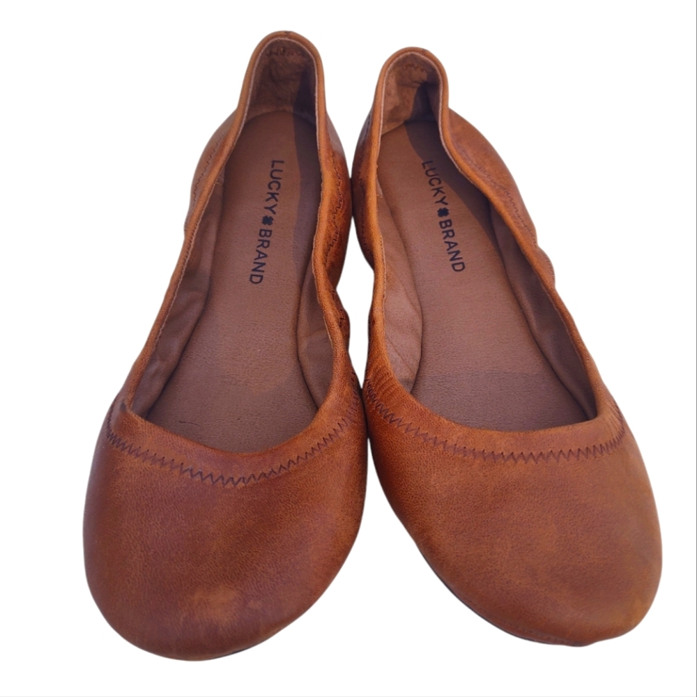 New Lucky Brand Brown Leather Ballet Slippers Sz 9